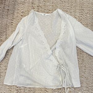 Mango White Wrap Blouse with Lace Detail